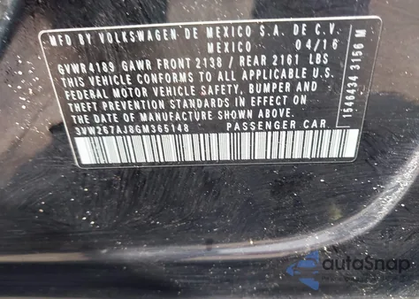 2016 Volkswagen Jetta S z USA, uszkodzony, nr VIN 3VW267AJ8GM365148